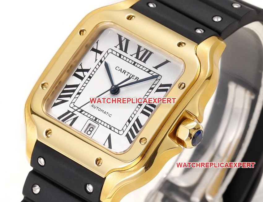 THB factory Cartier Santos 1:1super clonewhite dialyellow goldrubber strap side live photo