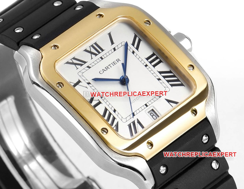THB factory Cartier Santos 1:1super clonewhite dialyellow goldrubber strap side live photo