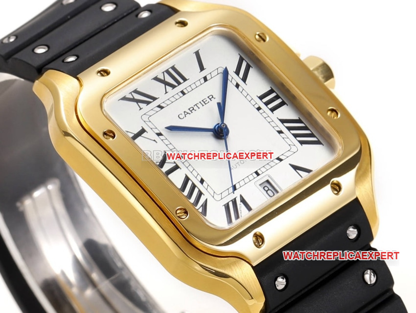 THB factory Cartier Santos 1:1super clonewhite dialyellow goldrubber strap side live photo