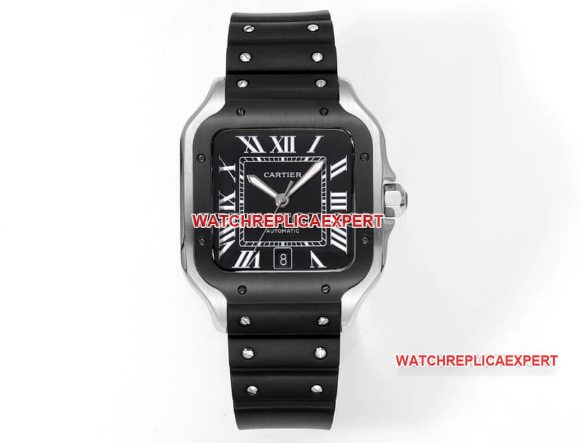 Cartier THB Factory Santos Super A Original Open Mold Black Dial Mechanical Rubber Strap Cartier