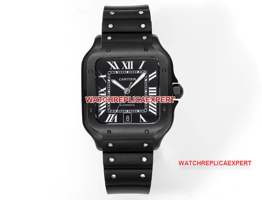 THB factory Cartier Santos super cloneblack dial rubber model front live photo