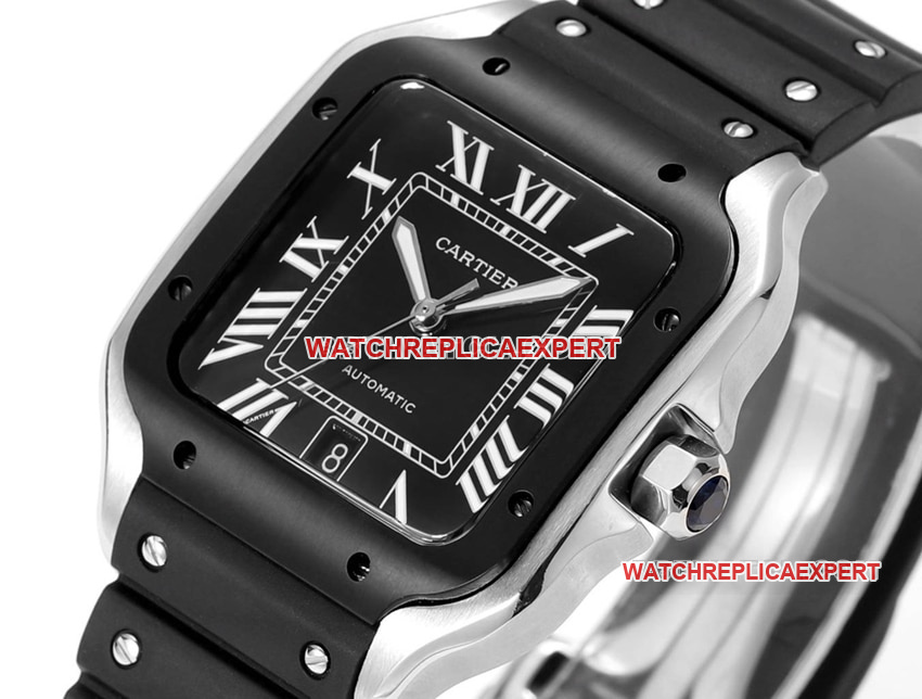 THB factory Cartier Santos super cloneblack dial rubber model side live photo
