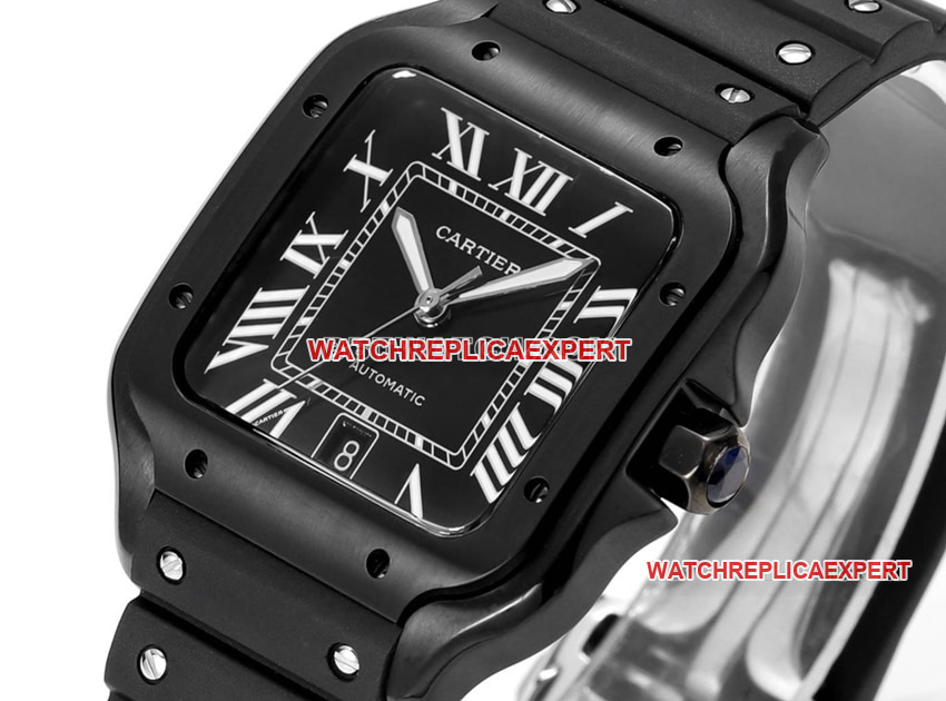 THB factory Cartier Santos super cloneblack dial rubber model side live photo
