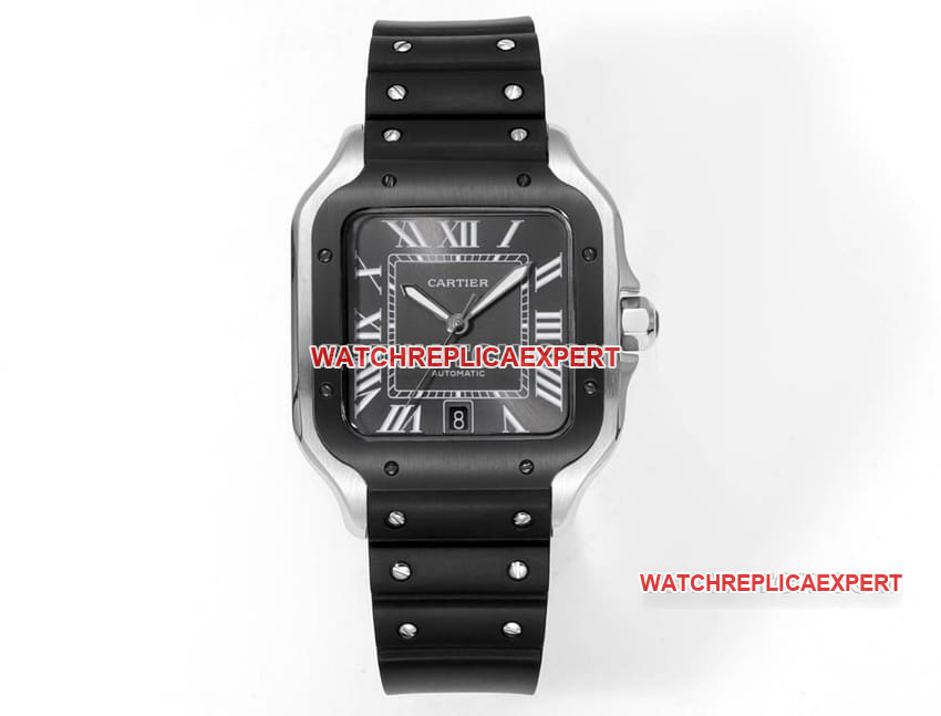Cartier THB Factory Santos 1:1 Top-Quality Replica, Gray and Blue Dial, Mechanical Rubber Strap, Original Open Mold 2023 Latest