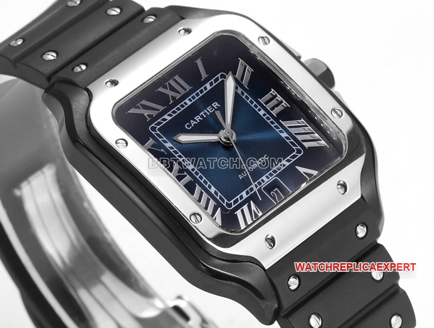 THB factory Cartier Santos Original Factory top-tier Collectgray blue dial rubber model side live photo