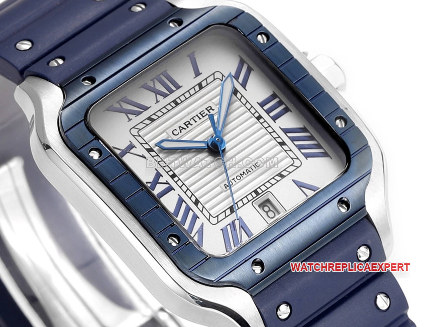 THB factory Cartier Santos top-tier 1:1high-quality Collectblue white dial rubber model side live photo