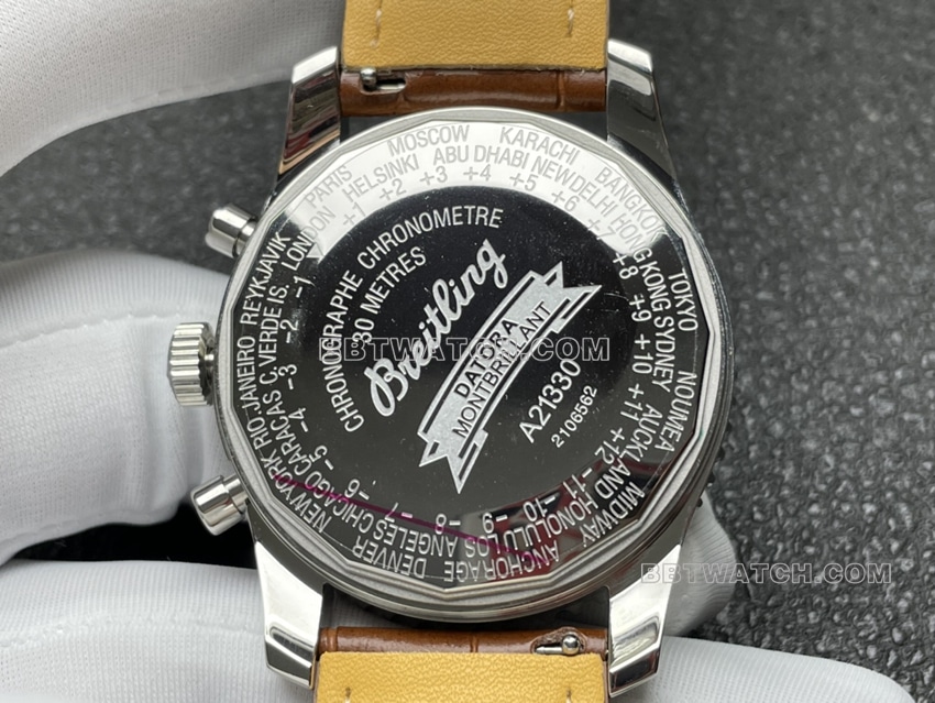 BLS factory Breitling aviation chronographtop-tier Collectbrown dial perpetual calendar leather strap caseback live photo