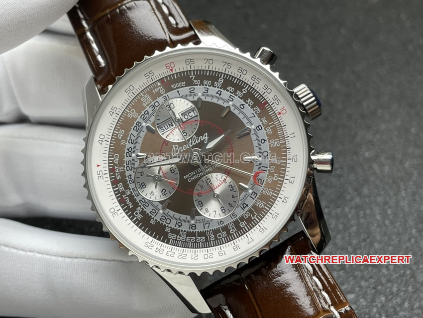 BLS factory Breitling aviation chronograph1:1super clone brown plate perpetual calendar leather strap model front live photo