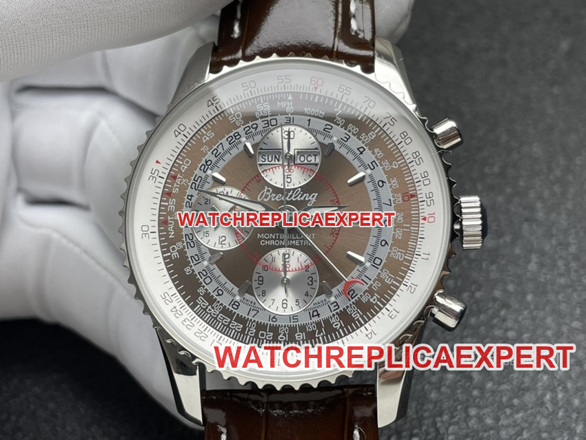 BLS factory Breitling aviation chronograph1:1super clone brown plate perpetual calendar leather strap model front live photo