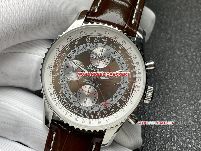 BLS factory Breitling aviation chronograph1:1super clone brown plate perpetual calendar leather strap model front live photo