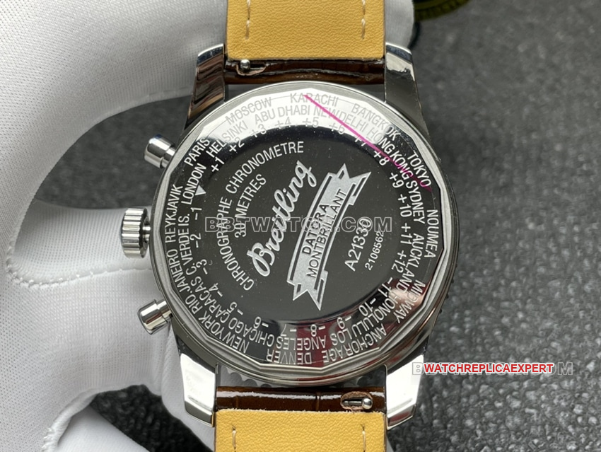 BLS factory Breitling aviation chronograph1:1super clone brown dial perpetual calendar leather strap caseback live photo
