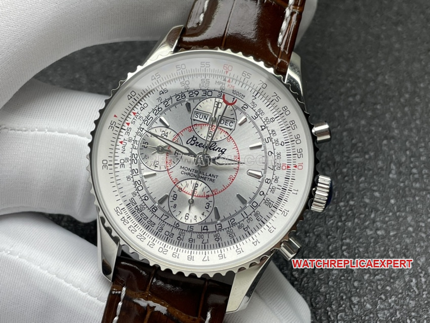 BLS factory Breitling aviation chronograph Original Factory super A imitation silver plate perpetual calendar strap models front real picture