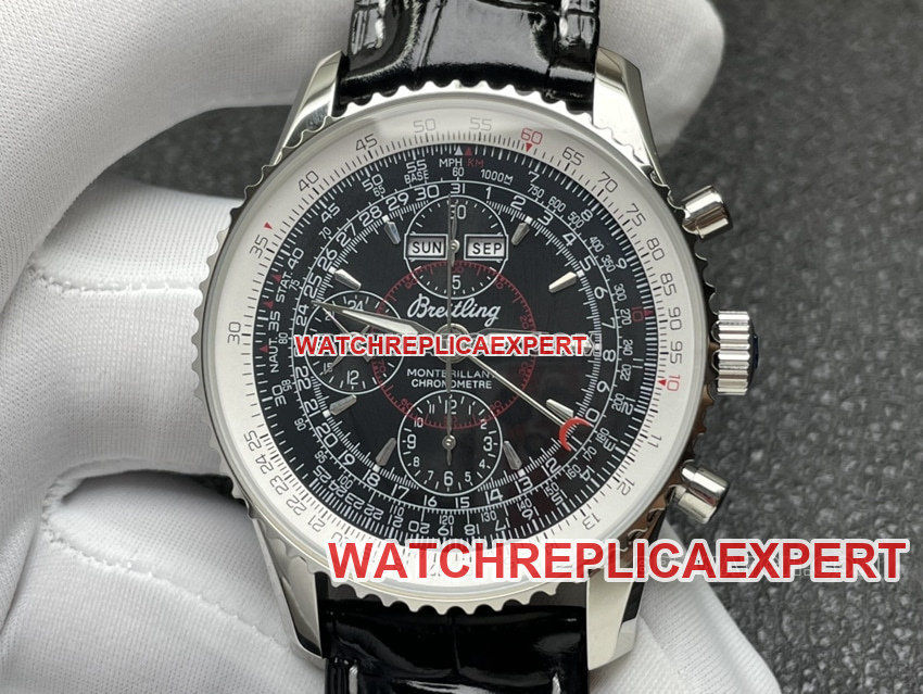 BLS factory Breitling aviation chronograph super A super clone black disk perpetual calendar strap models front real picture
