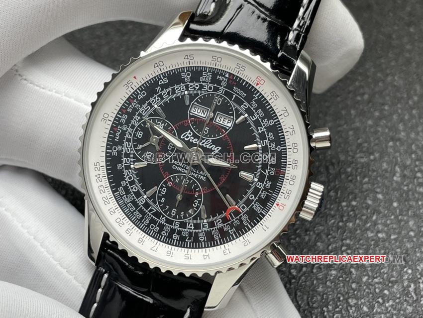 BLS factory Breitling aviation chronograph super A super clone black disk perpetual calendar strap models front real picture