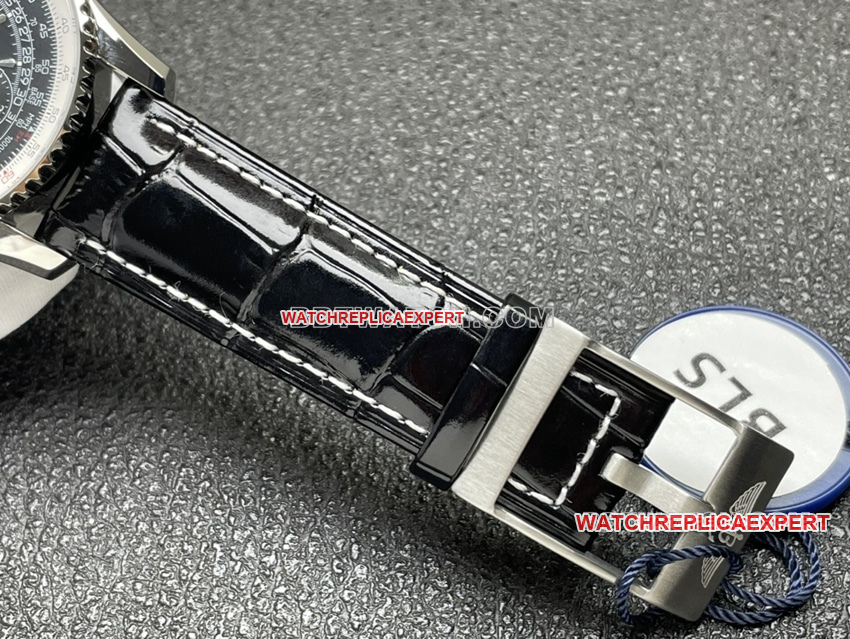 BLS factory Breitling aviation chronographsuper cloneblack dial perpetual calendar leather strap model braceletlive photos