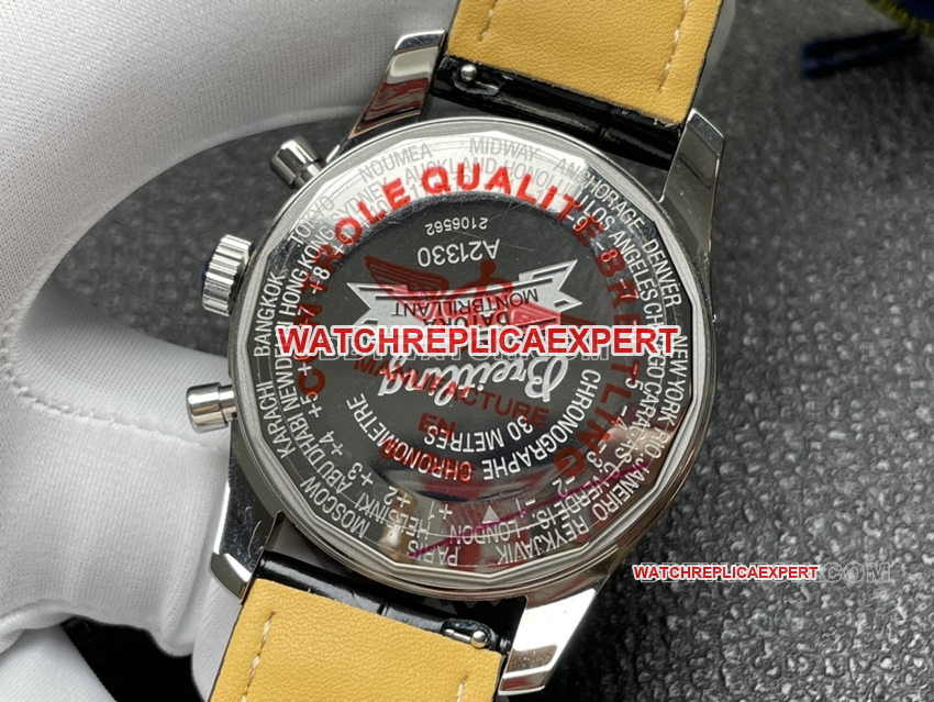 BLS factory Breitling aviation chronograph1:1top-tier replicablack dial perpetual calendar leather strap caseback live photo