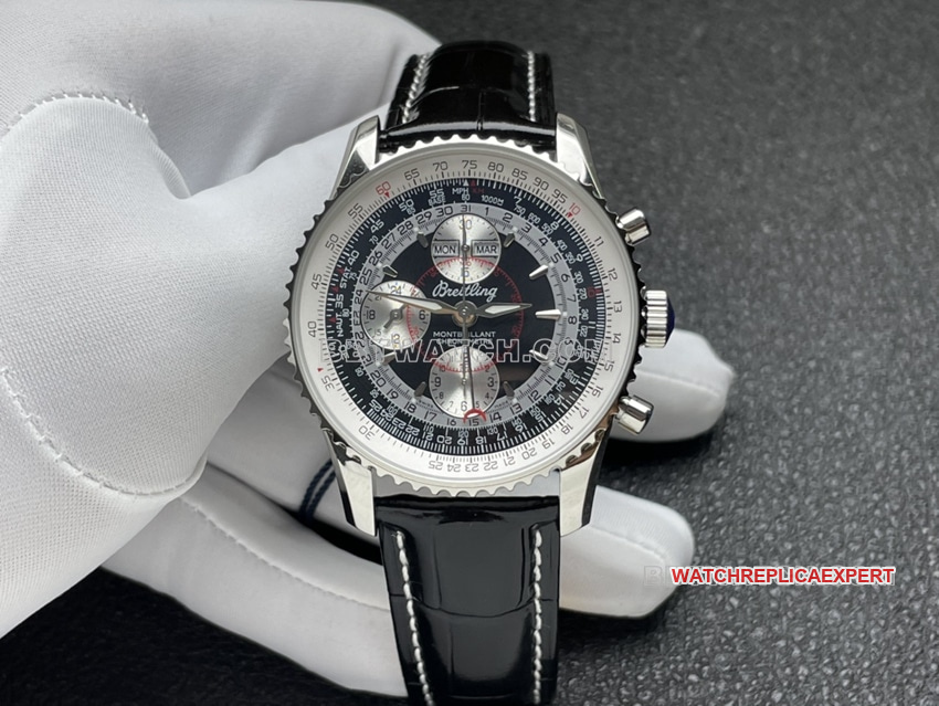 BLS factory Breitling aviation chronograph super A super clone black disk perpetual calendar strap models front real picture