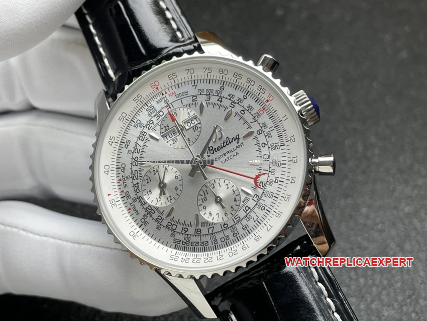 BLS factory Breitling aviation chronographtop-tier 1:1high-quality replicasilver dial perpetual calendar leather strap model front live photo