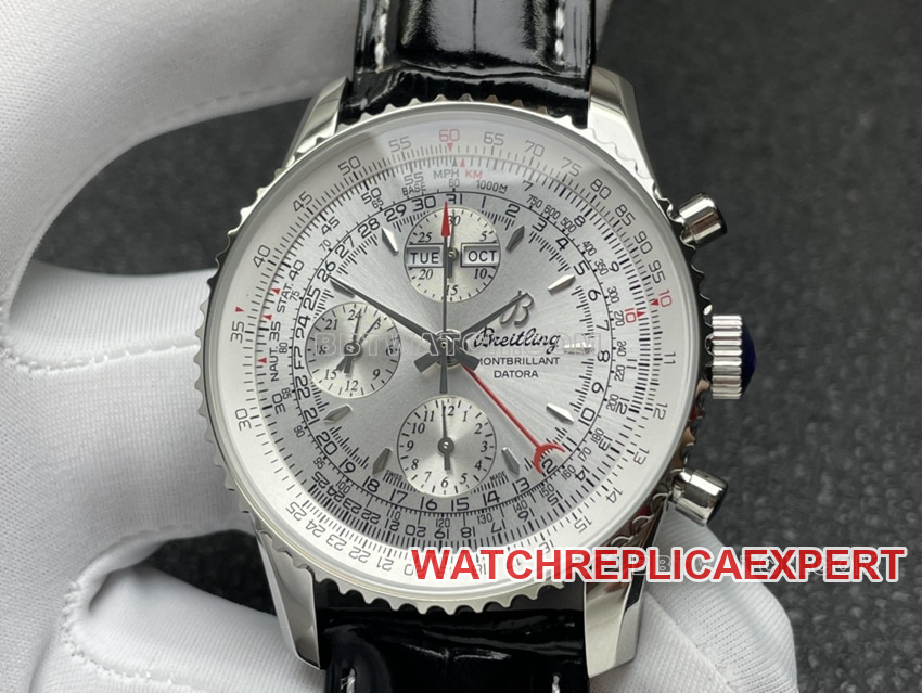 BLS factory Breitling aviation chronographtop-tier 1:1high-quality replicasilver dial perpetual calendar leather strap model front live photo