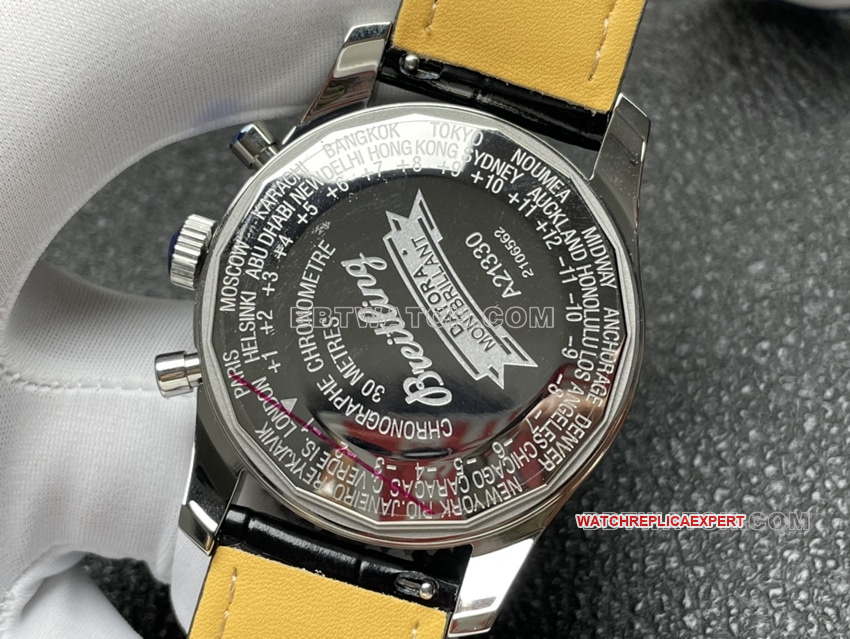 BLS factory Breitling aviation chronographtop-tier 1:1high-quality replicasilver dial perpetual calendar leather strap caseback live photo