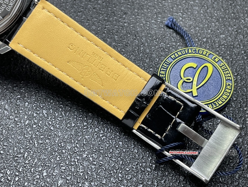 BLS factory Breitling aviation chronographtop-tier 1:1super cloneblack dial perpetual calendar leather strap model braceletlive photos