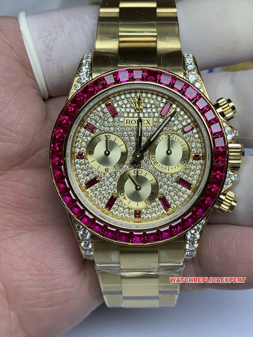 Rolex Daytona Top Replica Moissanite Diamond Dial & Bisel Oro Mecánico Correa de acero modelos