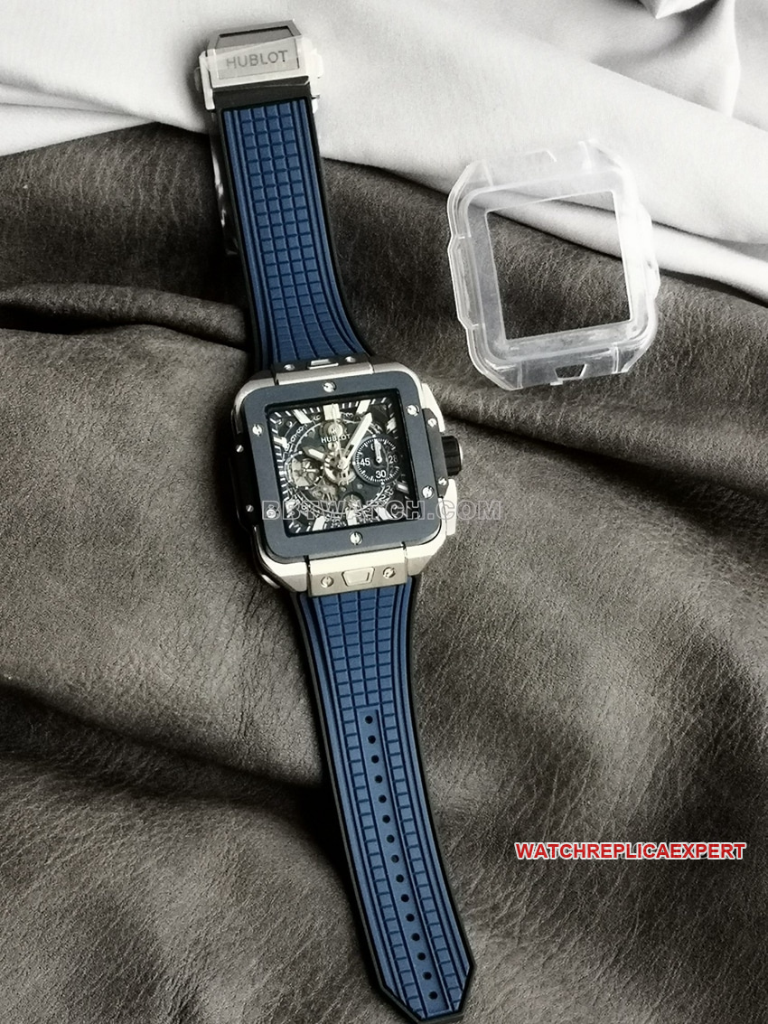 BBF Factory Hublot Super A Super Clone SQUARE BANG UNICO Cadran Squeletté Lunette en Céramique Bleue Montre Mécanique 821.NL.5170.RX