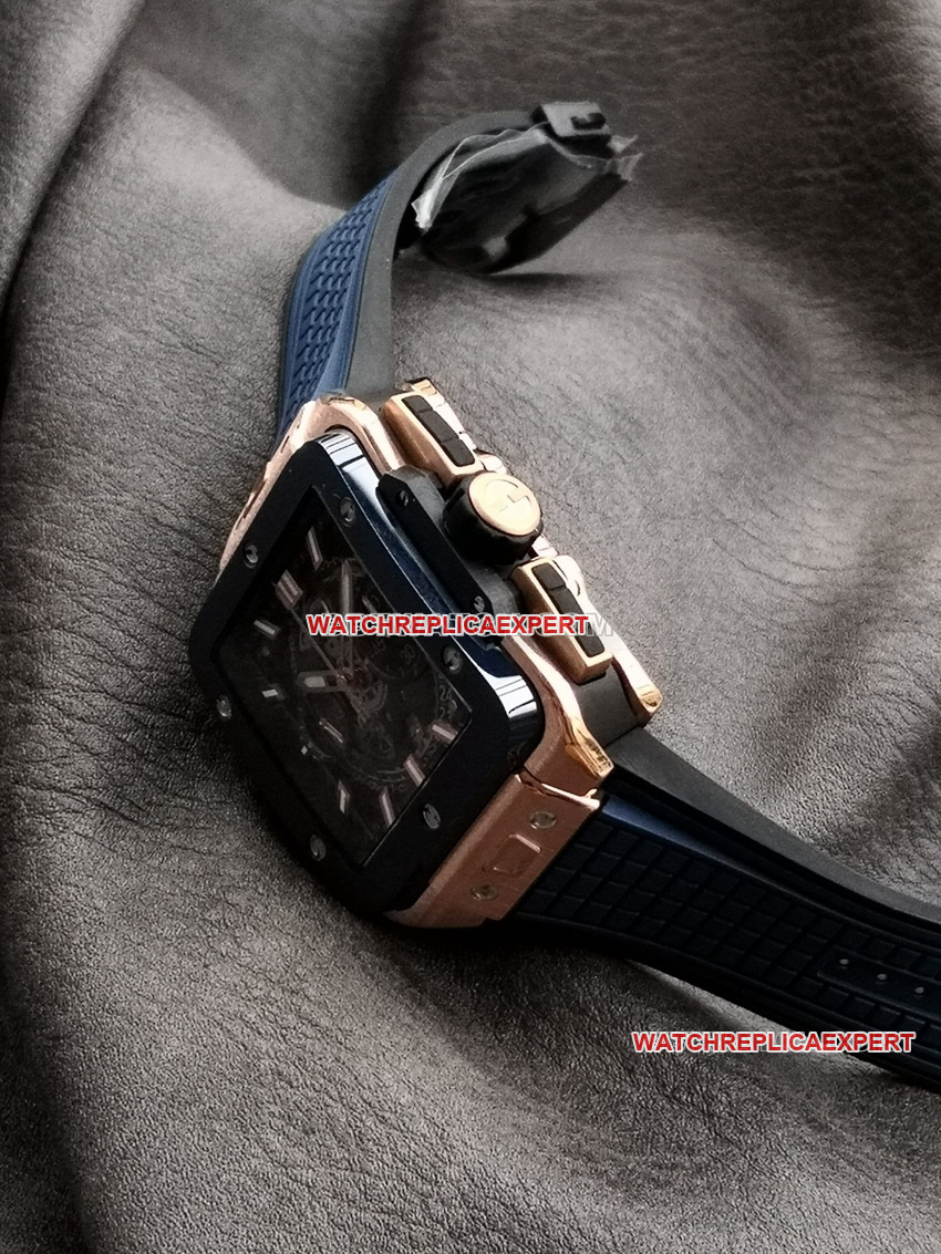 BBF factory Hublot watch top-tier 1:1high-quality replica blue ceramic bezel hollow plate Wangjin 821.OL.5180.RXside live photo