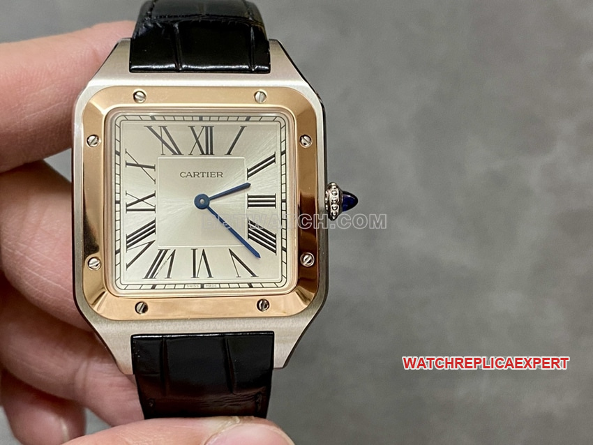 Cartier F1 Factory Santos 1:1 Super Clone Large Quartz Watch Silver Dial Rose Gold Bezel W2SA0017