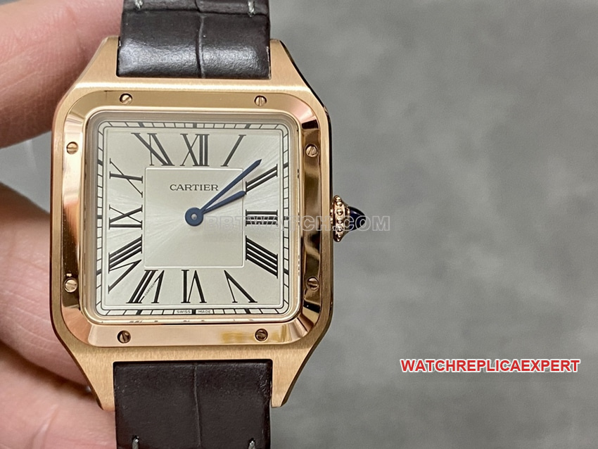 Cartier WGSA0021 F1 Factory Top-Quality 1:1 Replica Santos Medium Quartz Watch, Silver Dial Rose Gold, Perfectly Restored Classic