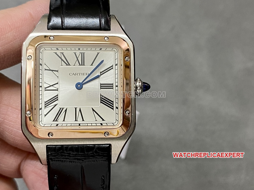 Cartier F1 Factory Santos Medium-Sized 1:1 Super Clone Silver Dial Rose Gold Bezel Quartz Watch W2SA0011