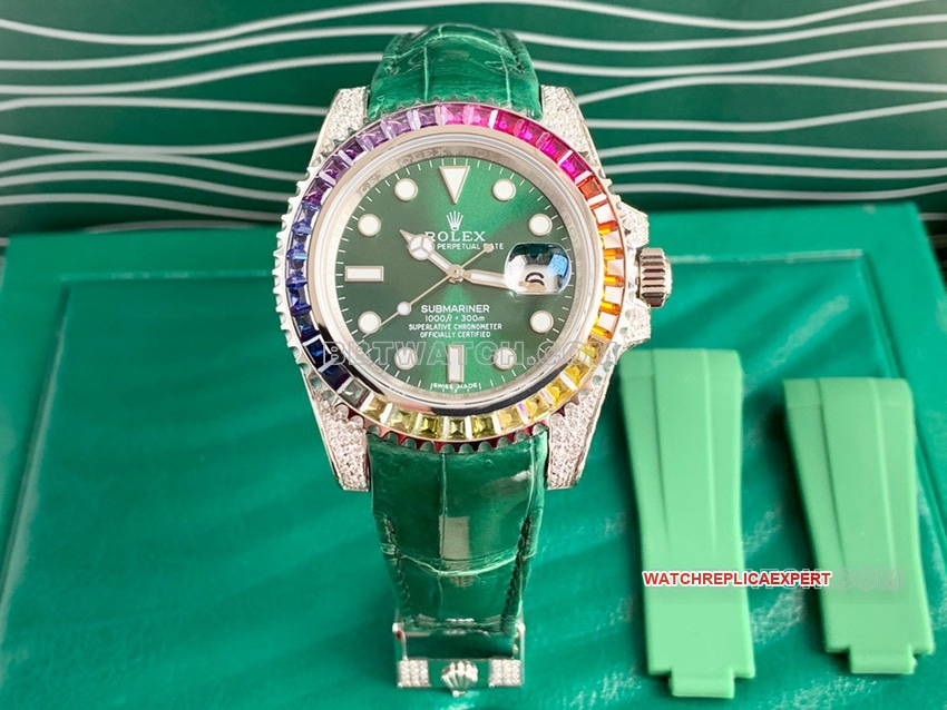 Rolex Submariner Green Plate 1:1 Super Clone with Rainbow Diamond Bezel Video Showcase