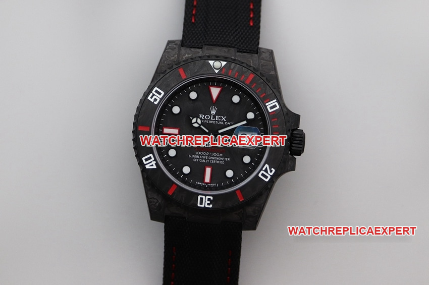VS Rolex Submariner DIW Modified Water Ghost 1 Carbon Fiber Red Bezel 1:1 Replica Leather Strap