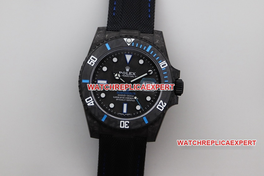 VS Rolex Submariner top-quality 1:1 replica black dial carbon fiber blue bezel mechanical leather strap