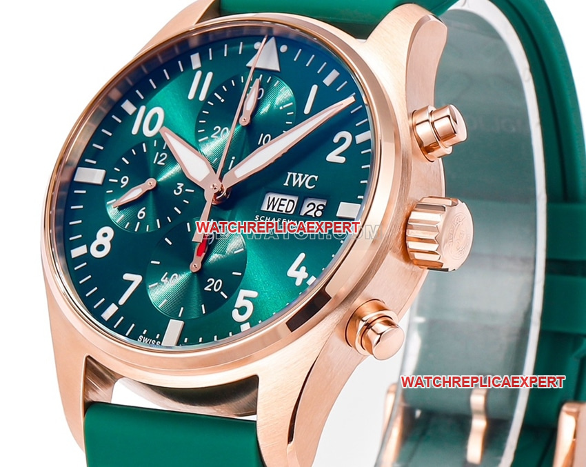 TW factory IWC pilot top-tier replicagreen dialrose gold rubber model IW388110front live photo