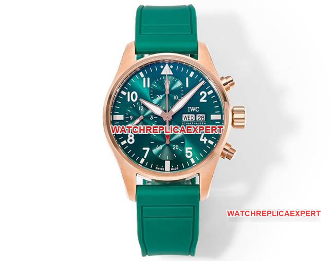 TW Factory IWC IW388110 Men's 1:1 Super Clone Pilot Watch, Green Plate Rose Gold Mechanical Rubber – Actual Video