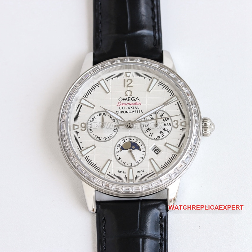Omega Seamaster Top One-to-One Réplica Correa de cuero mecánica con esfera blanca y negra 210.30.42.20.01.021