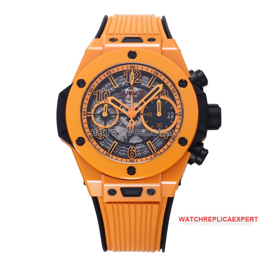 BBF Factory 2024 Nuevo Super Clone Hublot BIG BANG Unico Esfera esqueleto de cerámica naranja 441.CU.5910.RX