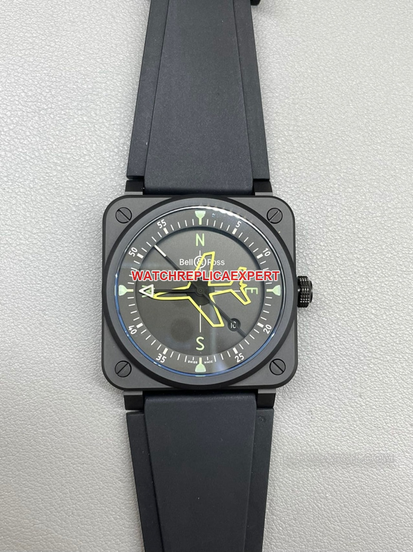 Bell & Ross BR03A-CPS-CE/SRB 2024 Black Dial Super Clone Pilot Watch, Microblasted Black Ceramic Case, Double Strap, Luminous