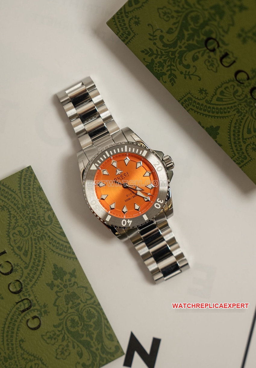 Gucci Dive YA136355 2024 New Orange Dial Mechanical Steel Bracelet 200m Waterproof Watch