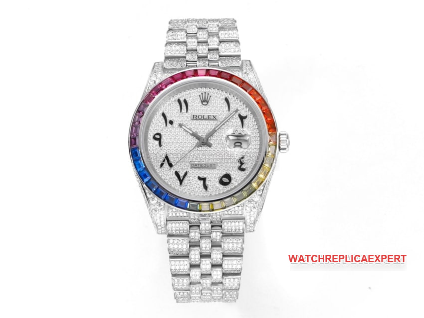 MS Factory Rolex Datejust 1:1 Top-Quality Replica 2024 New Full Diamond Dial with Middle Eastern Digital Hour Markers Mechanical Watch