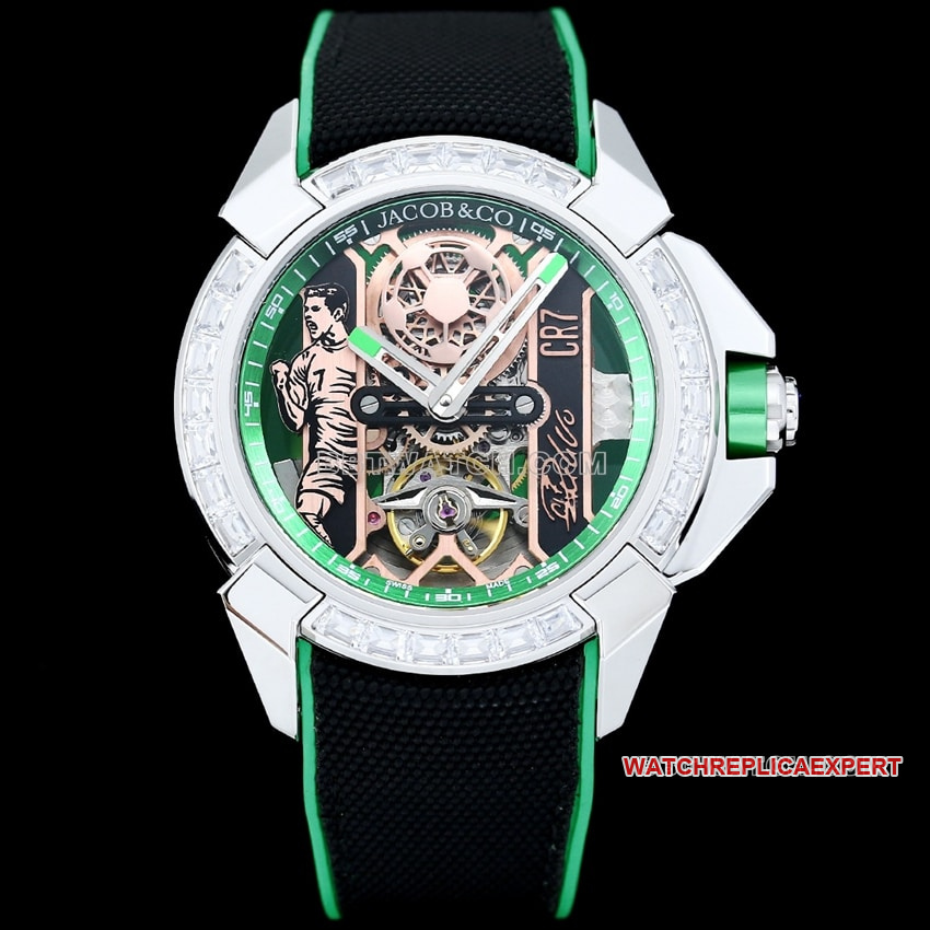 TW Factory Jacob & Co Czech Leopard X43 CR7 Black & Green 1:1 Super A Fine Imitation Custom Drill Ring Model