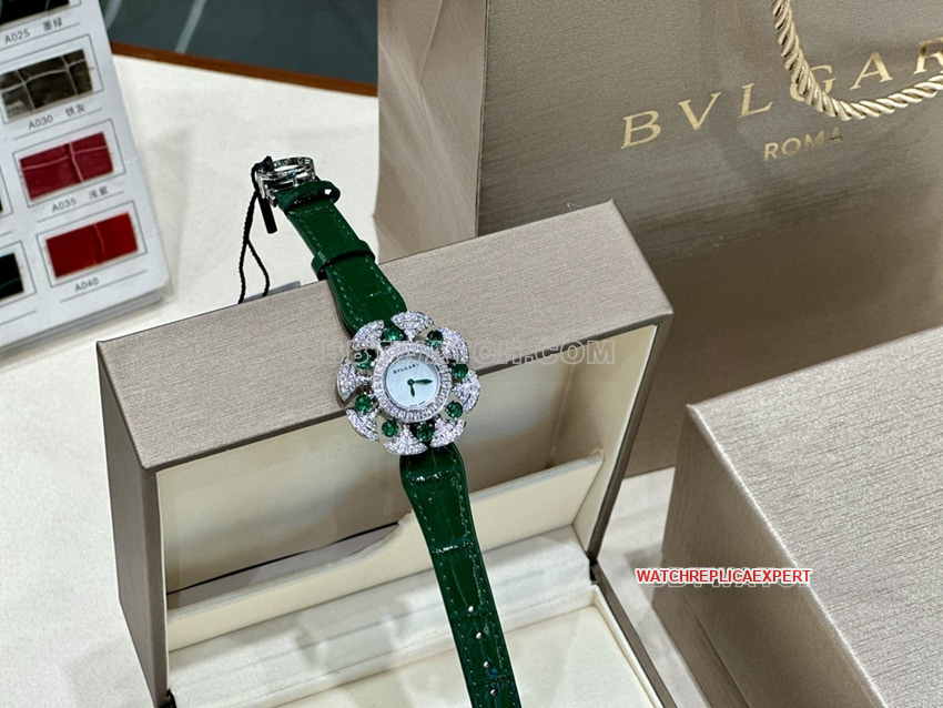 Bulgari One-to-One Super A super clone White Mother of Pearl Dial Green Model Quartz Watch 103505