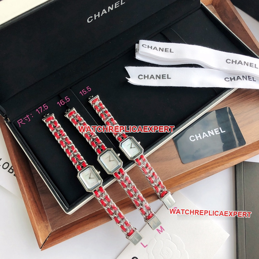 Chanel Top Replica White Mother of Pearl Dial Quartz Red Leather Wrap-Around Strap