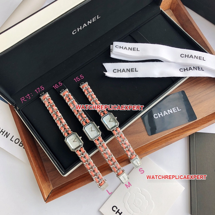 Chanel 1:1 super clon grado esfera de nácar blanco cuarzo correa de cadena de cuero rosa