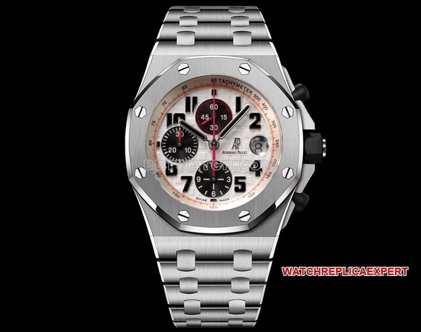TW Factory AP Royal Oak Offshore Top 1:1 Replica Silver White Dial Mechanical Steel Bracelet Model 26170