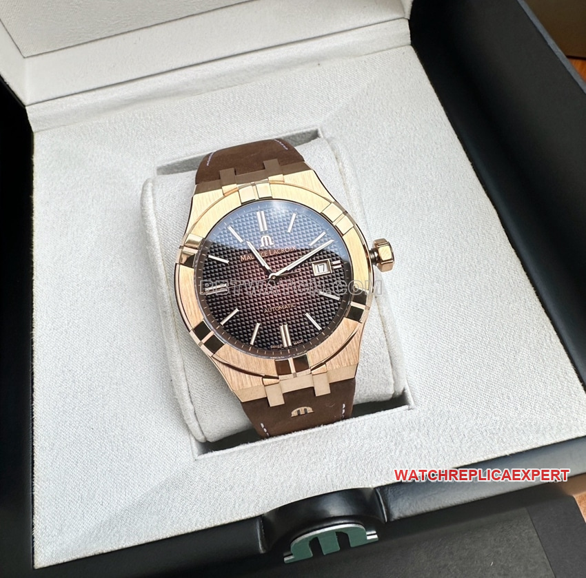 Aimei Super A Réplica Reloj AIKON Marrón Oscuro Embellecido Paris Stud Dial Correa de Cuero Mecánico