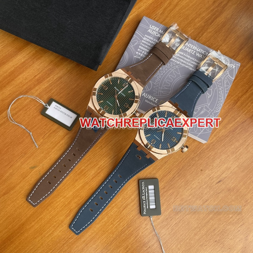 Maurice Lacroix AIKON AI6008 Reloj Mecánico de Bronce Réplica 1:1 con Esfera Azul y Verde