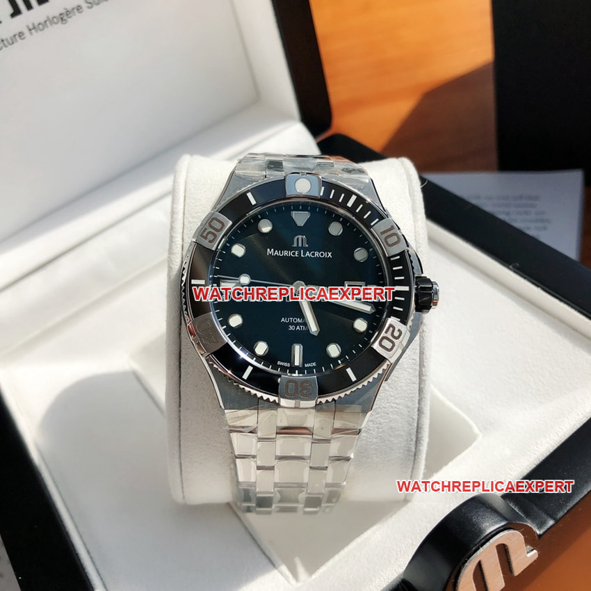 El mejor reloj de buceo para hombre con esfera negra de alta imitación uno a uno y brazalete de acero mecánico modelo AI6058 Maurice Lacroix AIKON Reloj de buceo para hombre con resistencia al agua de 300 metros