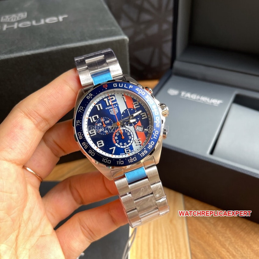 Tag Heuer CAZ101 F1 Top One-to-One Super Clone mechanische Uhrenmodelle mit blauem Zifferblatt und 43-mm-Edelstahlarmband